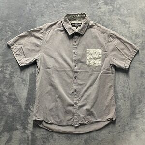 Sunday Work Clothes Button Down Shirt Mens Large Grey Floral Pocket Casual
